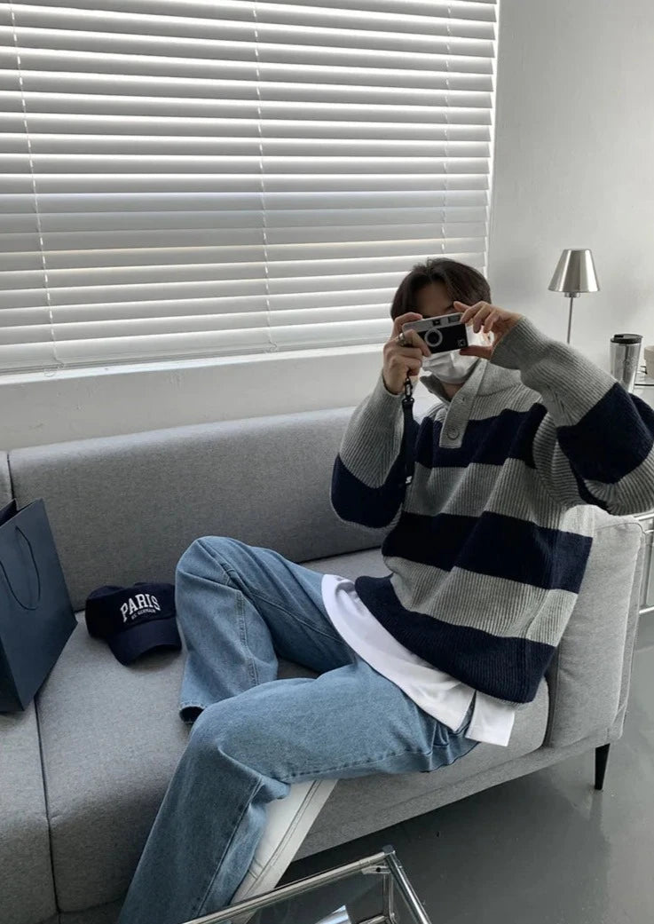 Maxct Stripe Rib Knit Pullover Sweater