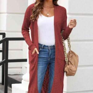 Maxct &Open Front Slit Cardigan with Pockets