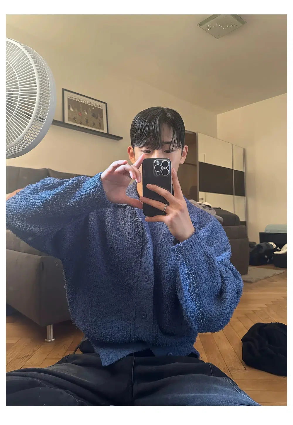 Maxct Dark Blue Lapel Sweater Cardigan