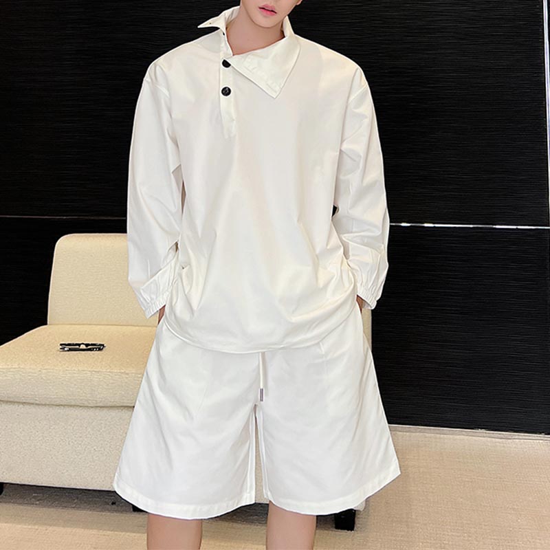 Maxct Stand Collar Side Button Tops Shorts Casual Suits