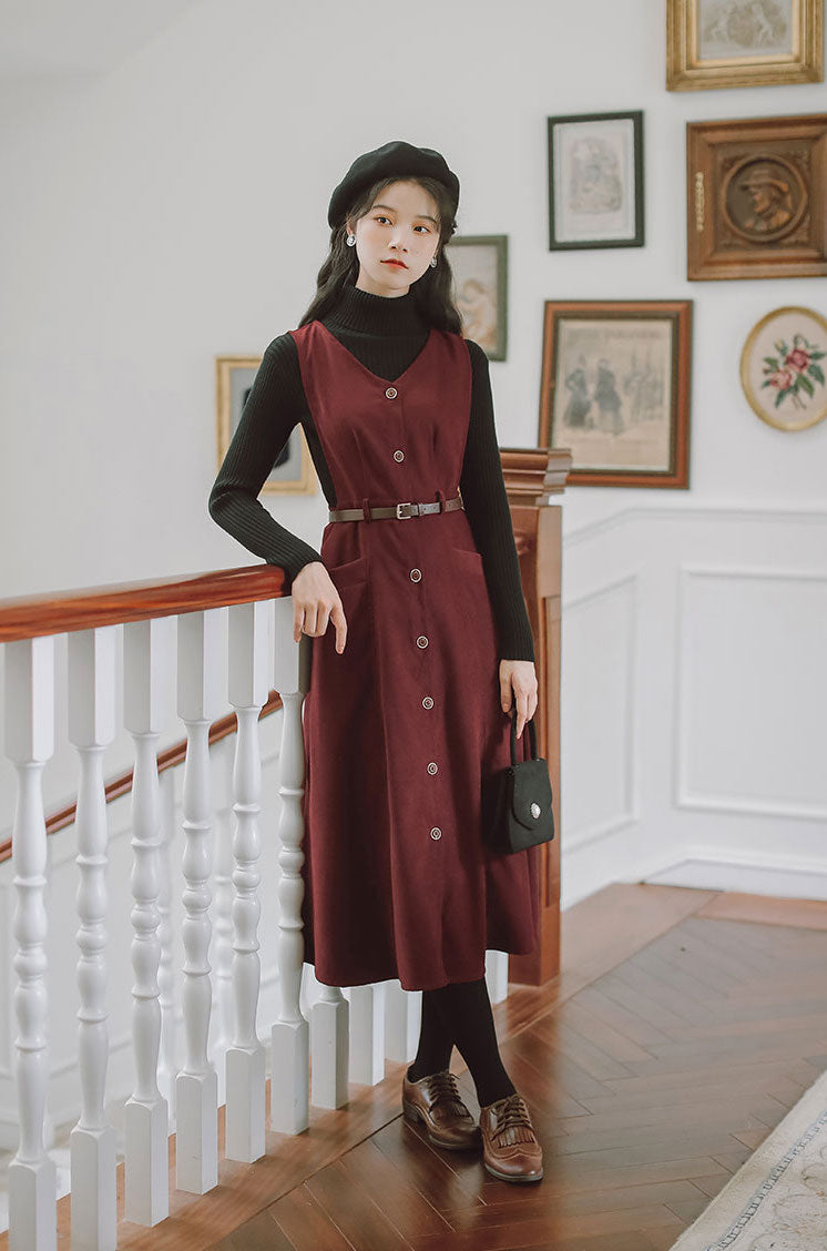 Button Up Suede Pinafore Dress Maxct