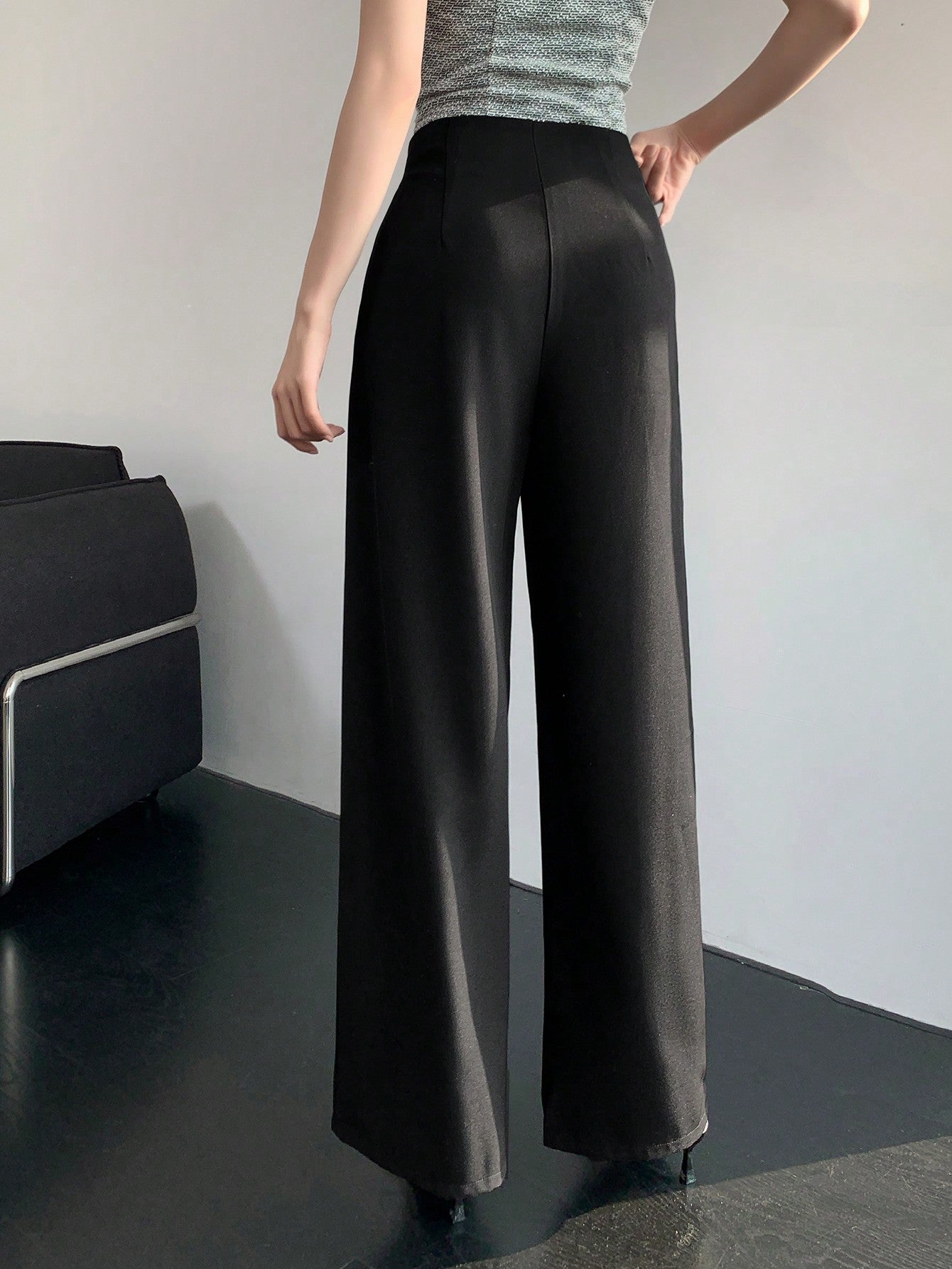 Maxct Women's Casual Woven Belt Splice Wide Leg Suit Pants