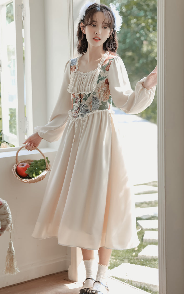 Floral Tapestry Jacquard Corset Dress Maxct