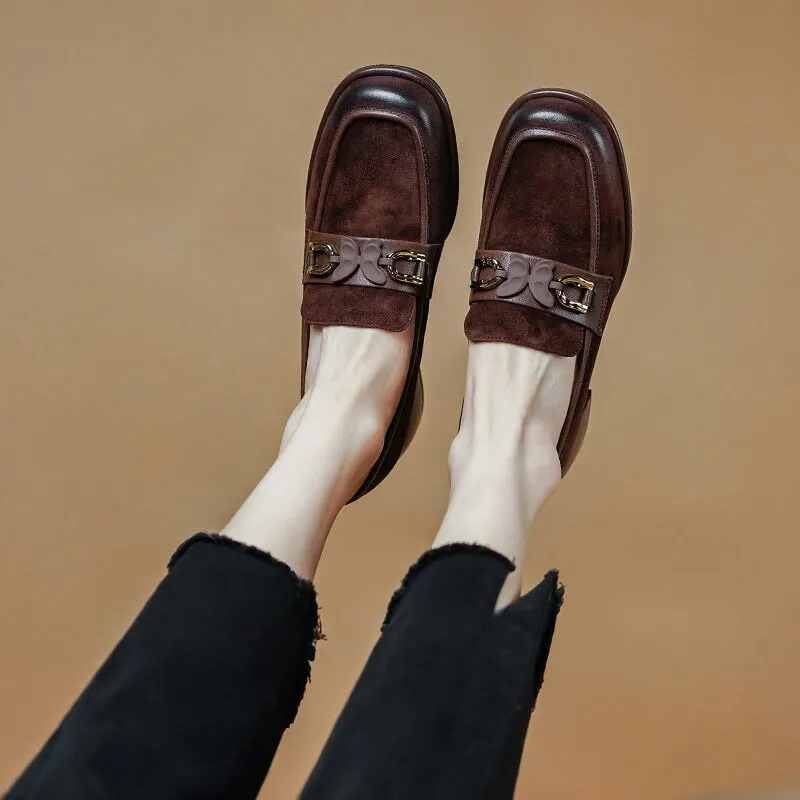 Suede Loafers Block Heel with Butterfly Details Maxct