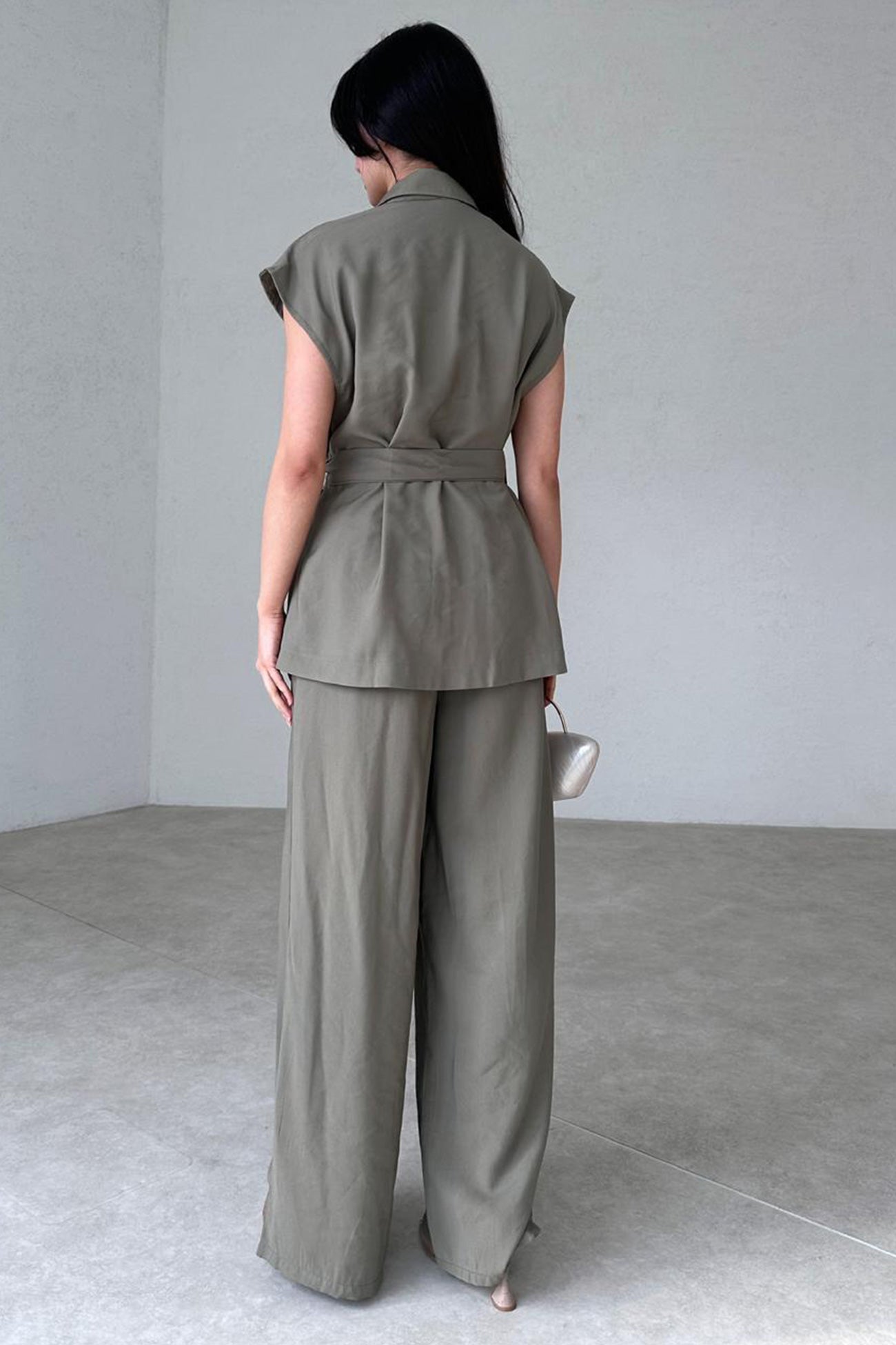 Maxct Cap Sleeve Tie-waist Suit Pants Set