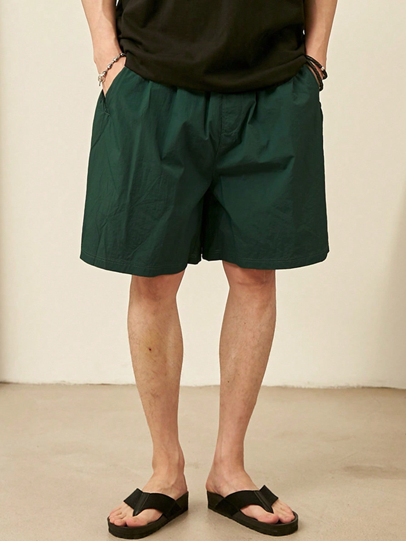 Maxct Men Summer Solid Color Drawstring Shorts With Pockets