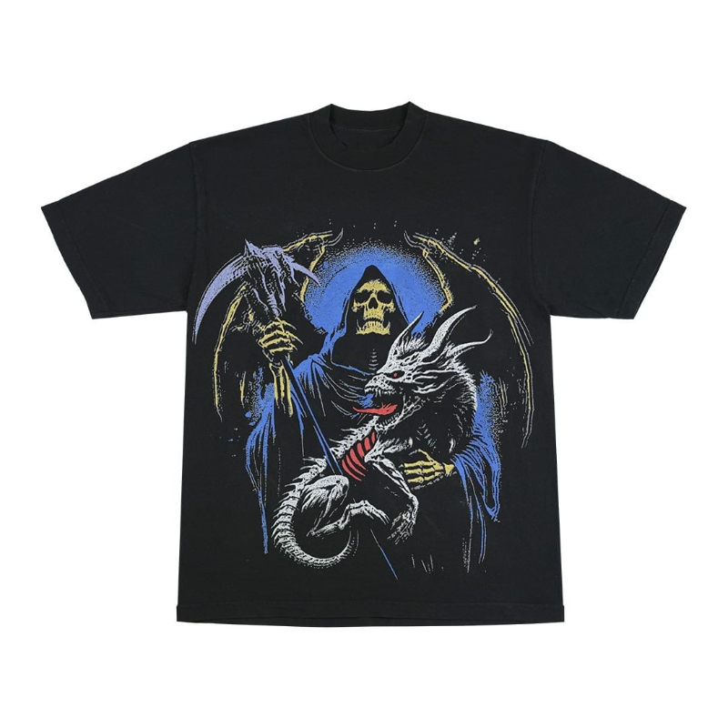 90s Streetwear Gothic Streetwear T Shirts Men Harajuku Retro Print Pattern Oversized Tshirt Y2K Punk Skull Demon Graphic Short Sleeved Tops