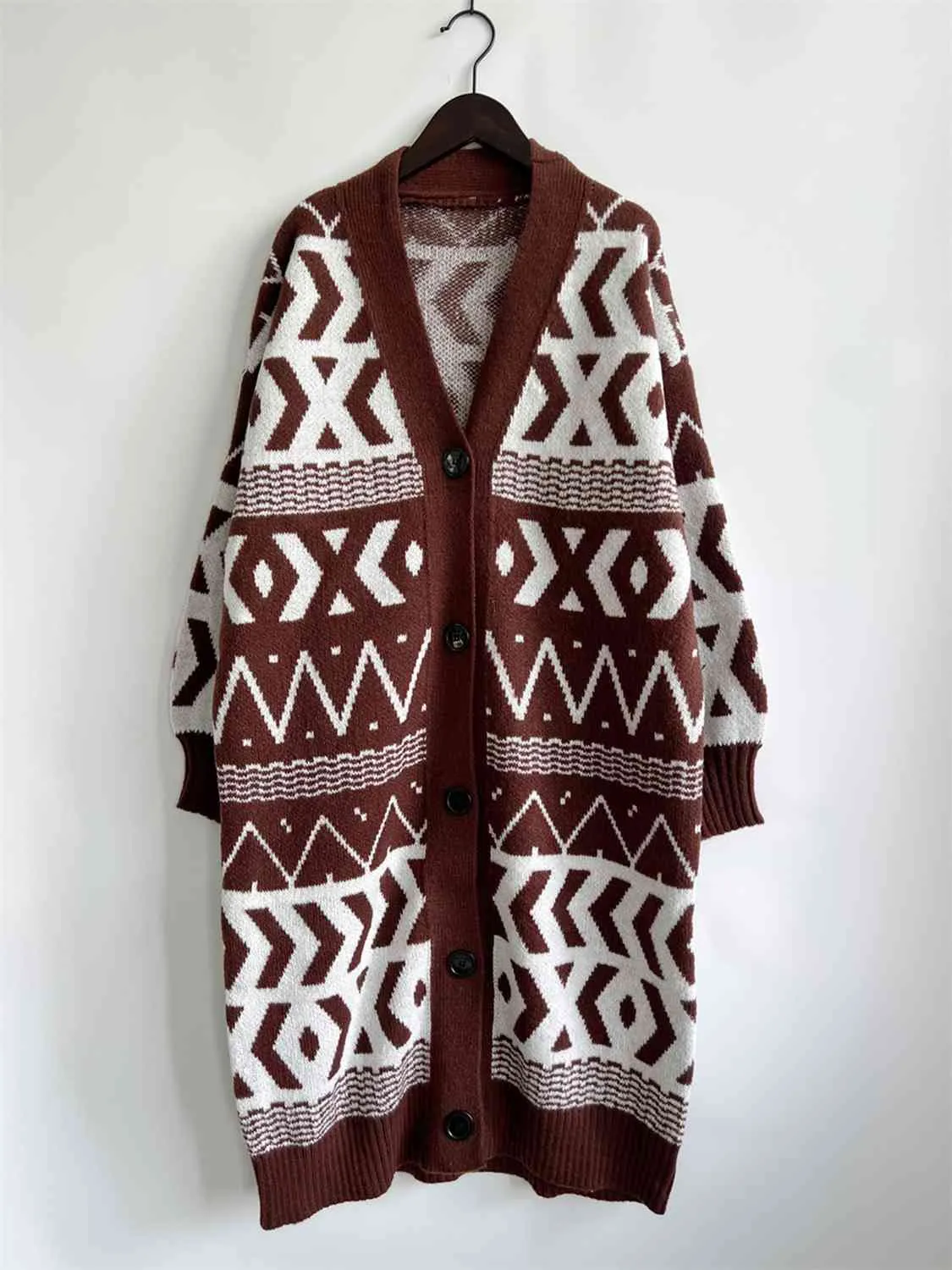 Maxct &Geometric Button Front Longline Cardigan