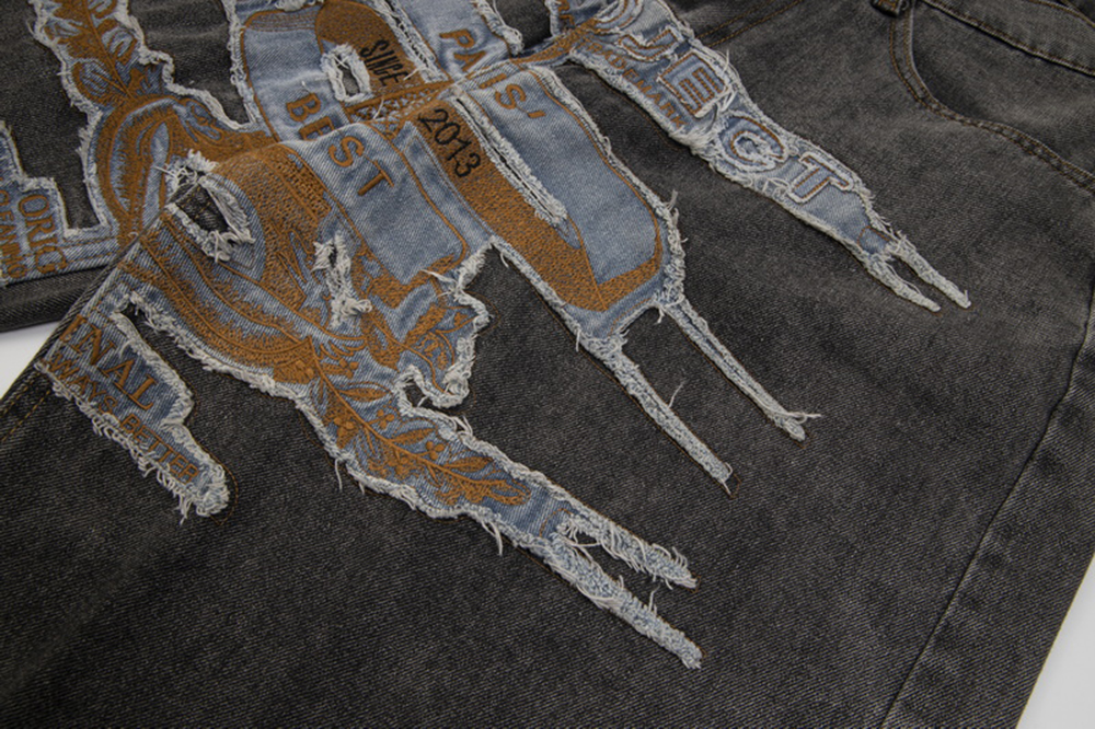 Jeans Pants for Men Straight Patchwork Streetwear Baggy Denim Trousers Unisex Cargos