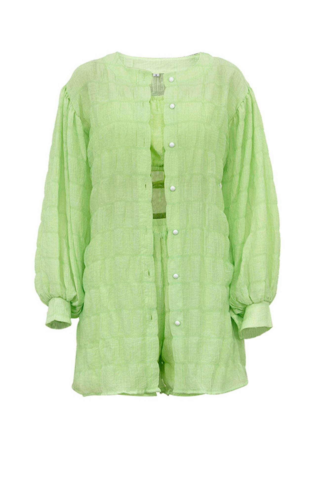 Maxct Long Puff Sleeve Shirt Strapless Three-piece Shorts Set