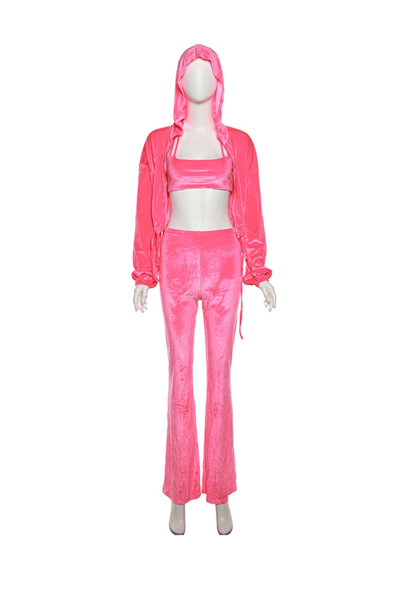 Maxct Velvet Tie-back Vest Hoodie Three-piece Pants Suits