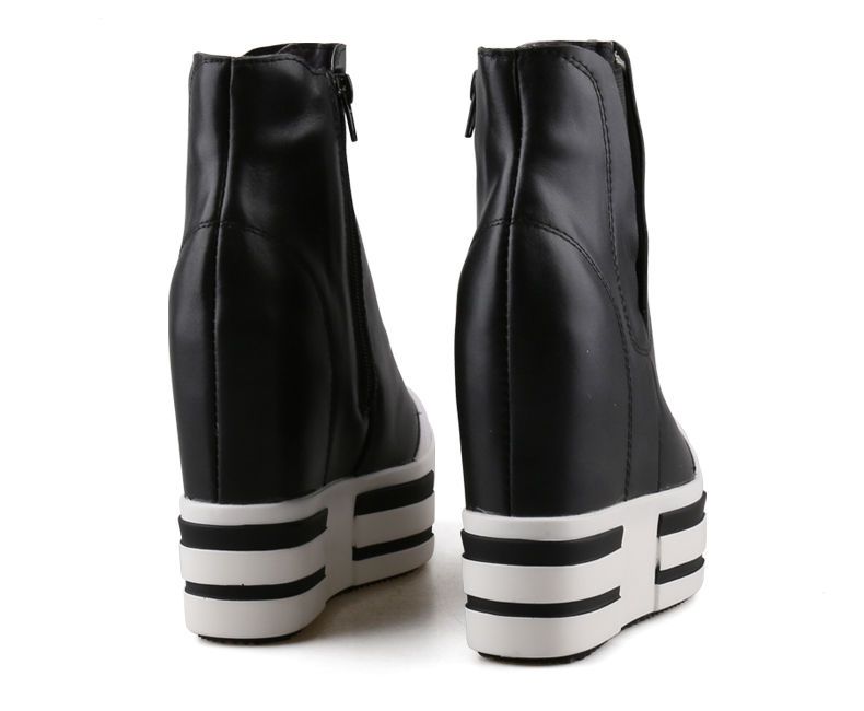 Women's 13cm Leather Platform Wedge Boots - true deals club