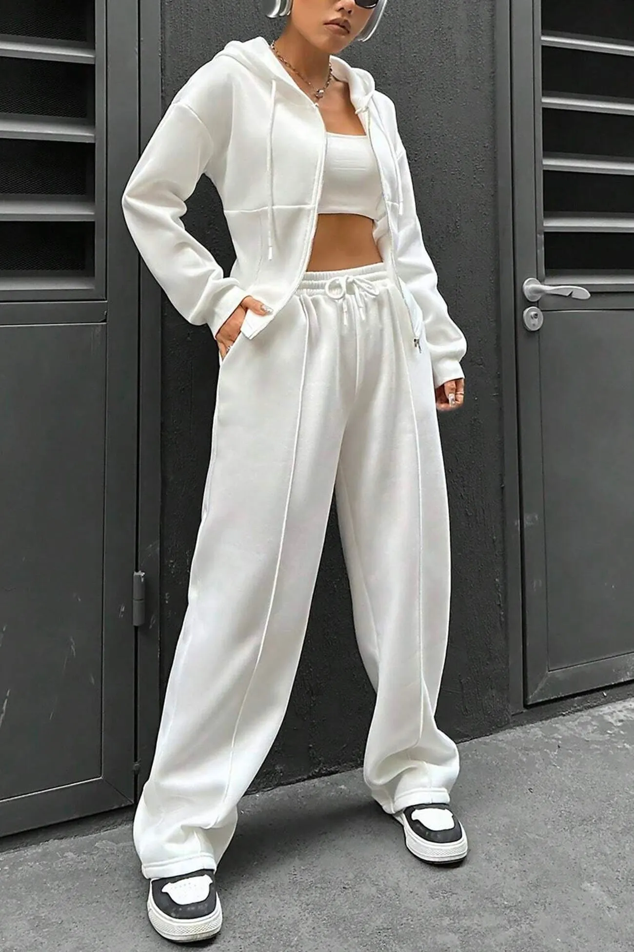Maxct Solid Slim Fit Hoodie Pants Suits