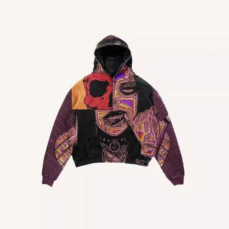 Maxct 2024 New Color Matching Skull Print Pocket 3D Sweater Hoodie Sweatshirt Cos Clothing