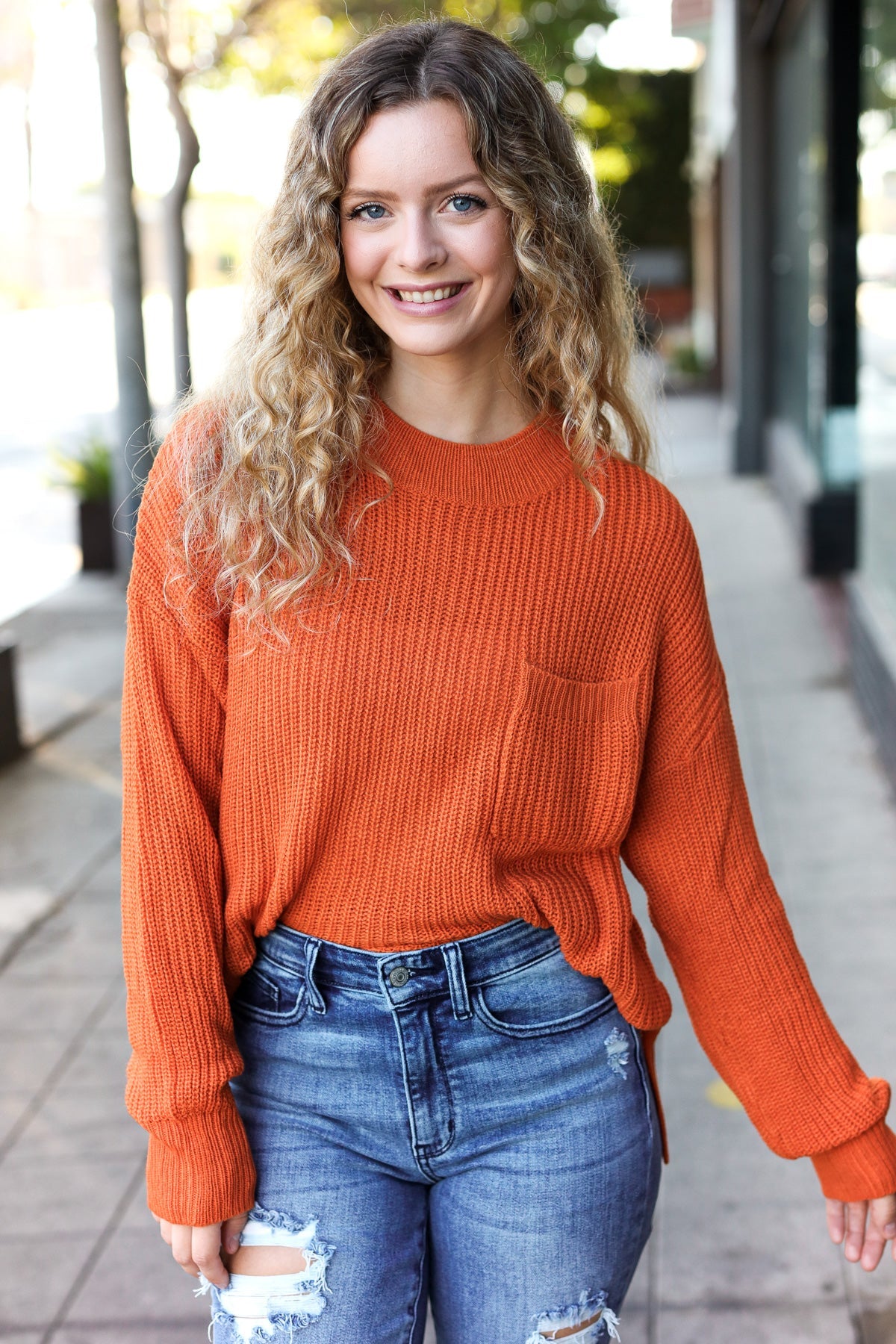 Maxct &Pumpkin Spice Mock Neck Chest Pocket Knit Sweater