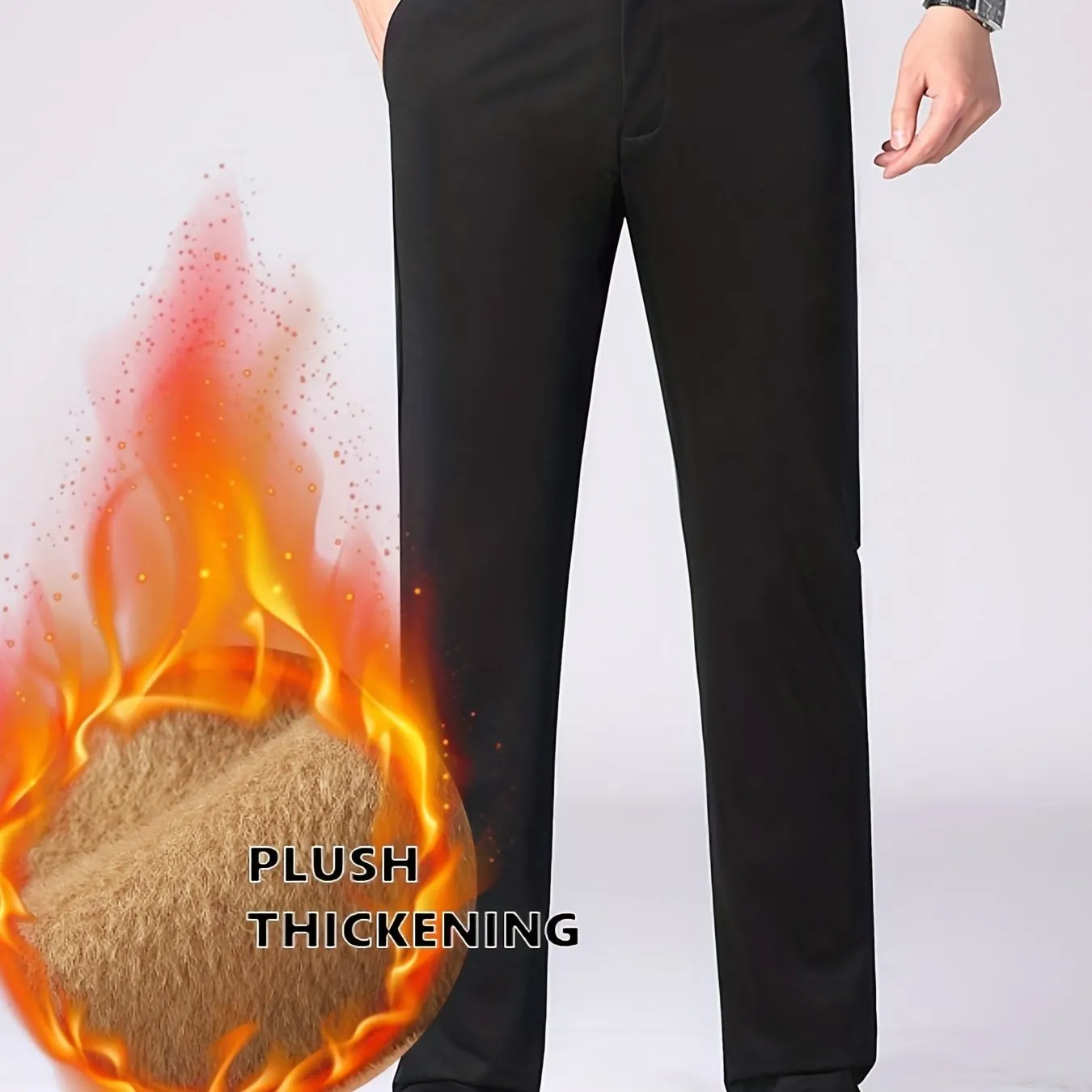 Maxct  Warm Fleece Dress Pants, Men's Formal Stretch Dress Pants For Fall Winter Business