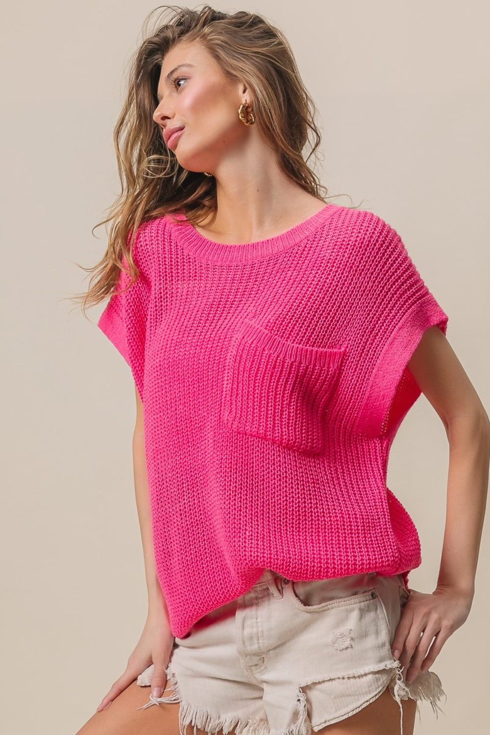 Maxct &BiBi Patch Pocket Short Sleeve Sweater