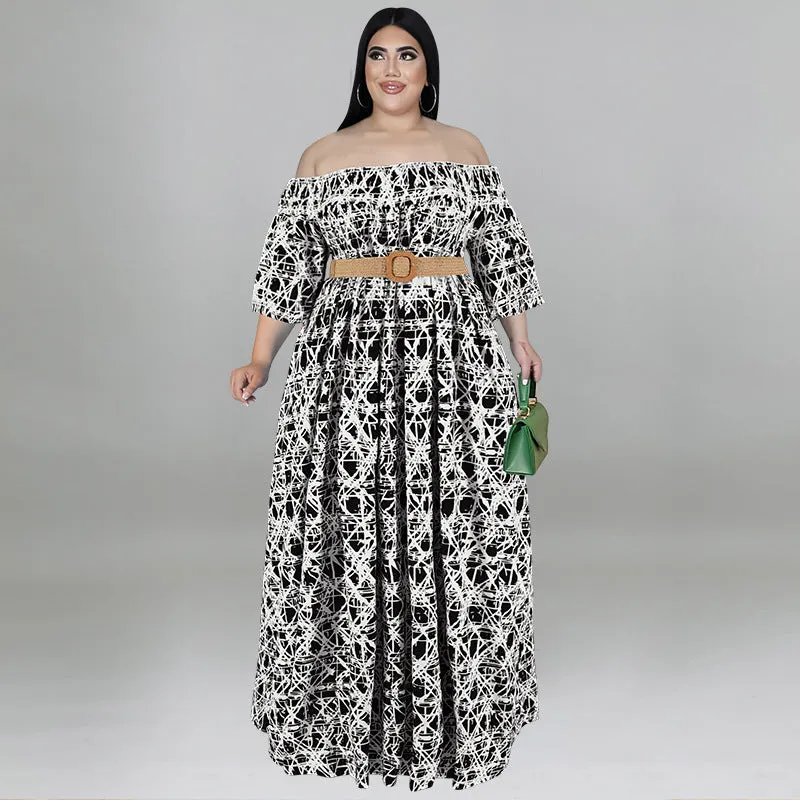 Casual Print Off Shoulder Dress Maxct