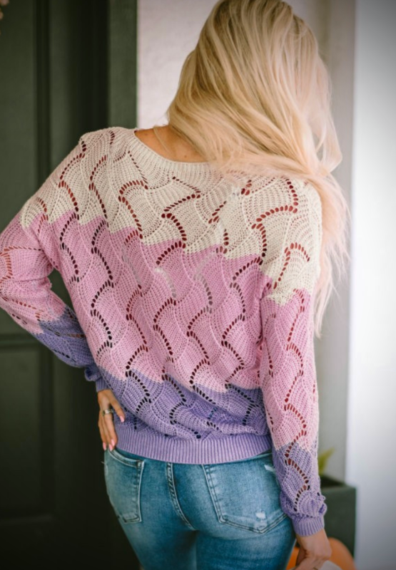 Maxct &Color Block Hollow Boat Neck Sweater