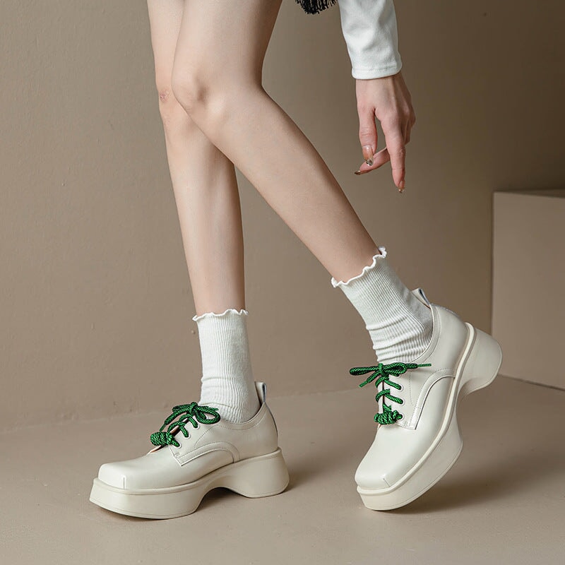 Square Toe Lace Up Chunky Derby Shoes Maxct