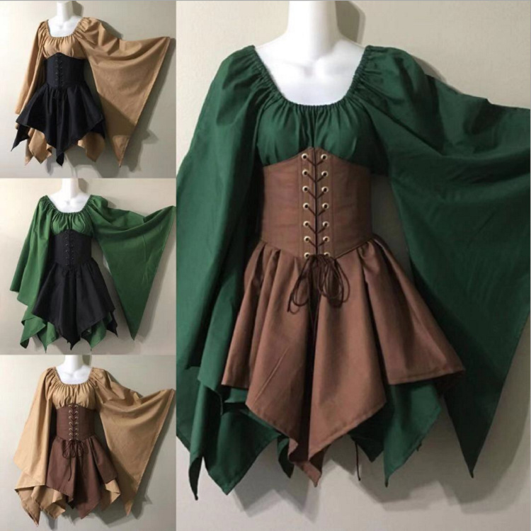 Maxct costume ideas New Party Women's Long Sleeve Renaissance Medieval Bell Sleeve Dress