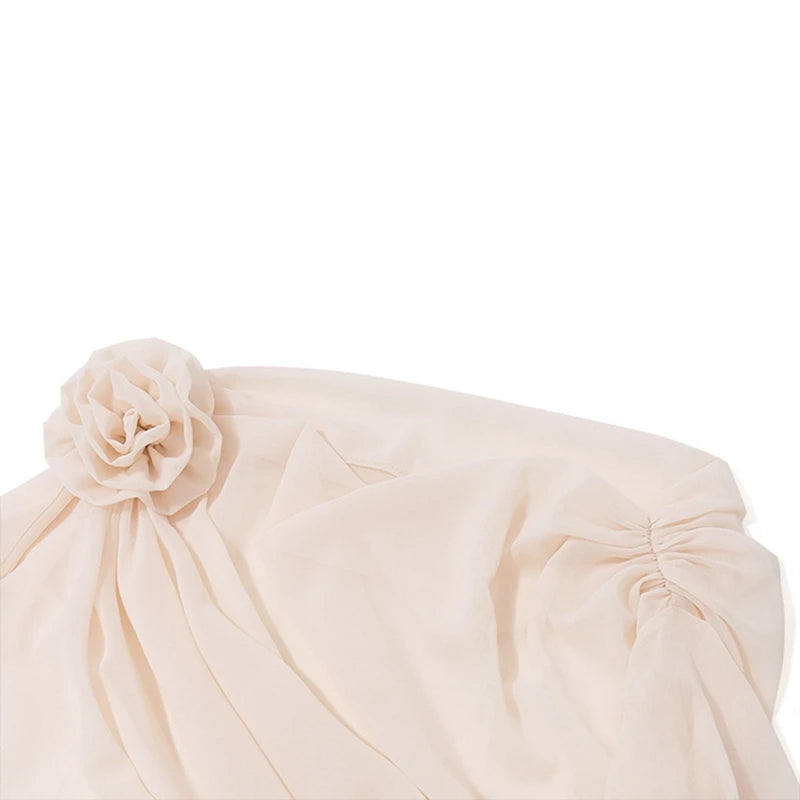 Women's 3D-Flower One-Shoulder Chiffon Blouse