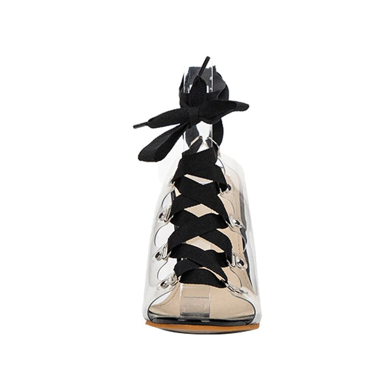 Square-Heeled PVC Transparent Cross-Tied Sandals Maxct