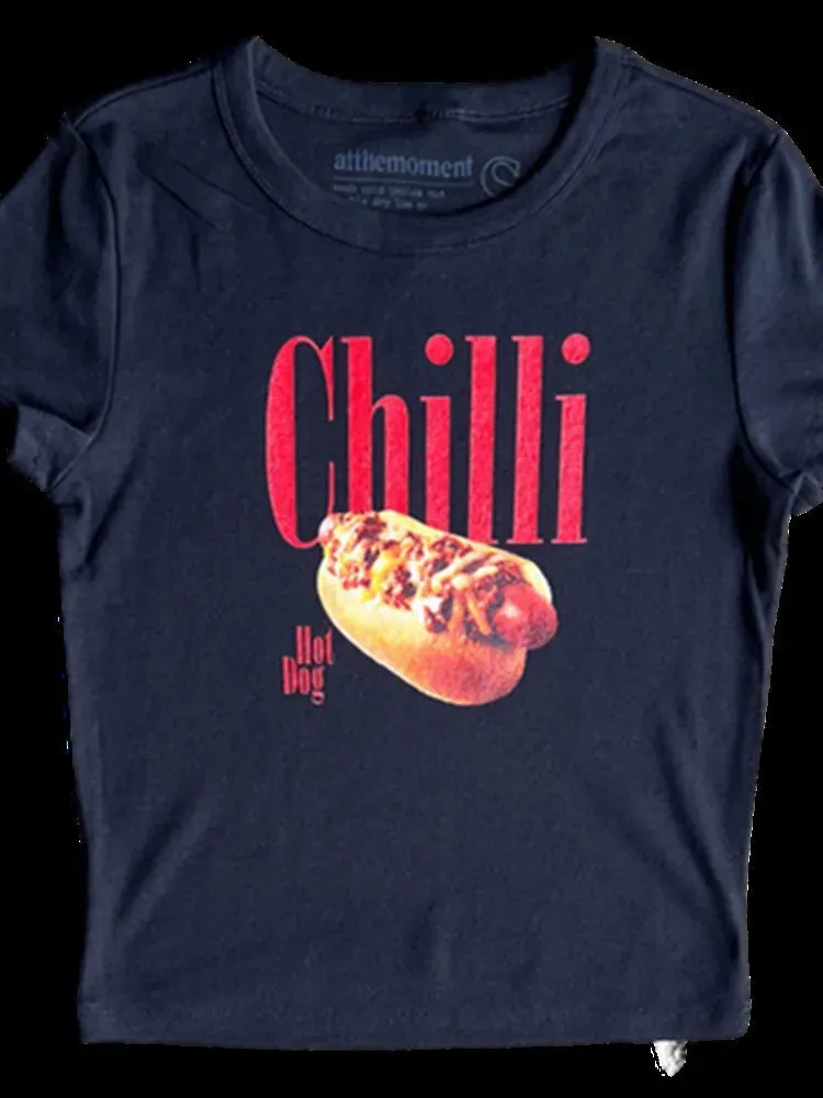 Maxct Harajuku gothic y2k tops hamburg cuisine print aesthetic tees women sexy t-shirt vintage 2000s short sleeve tee fairy crop top