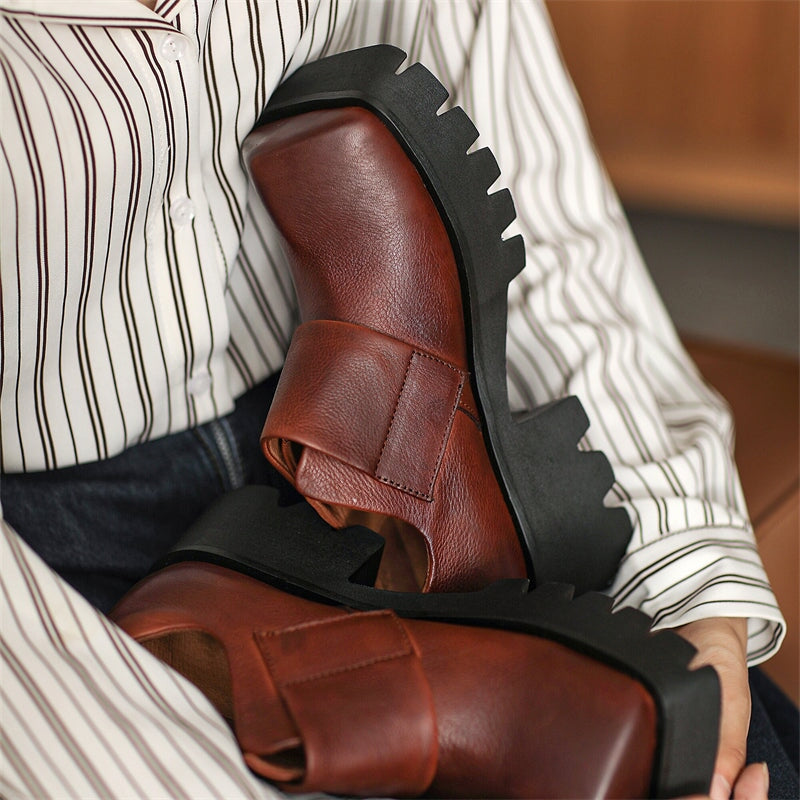 Square Toe Touch-strap Chunky Derby Shoes Maxct