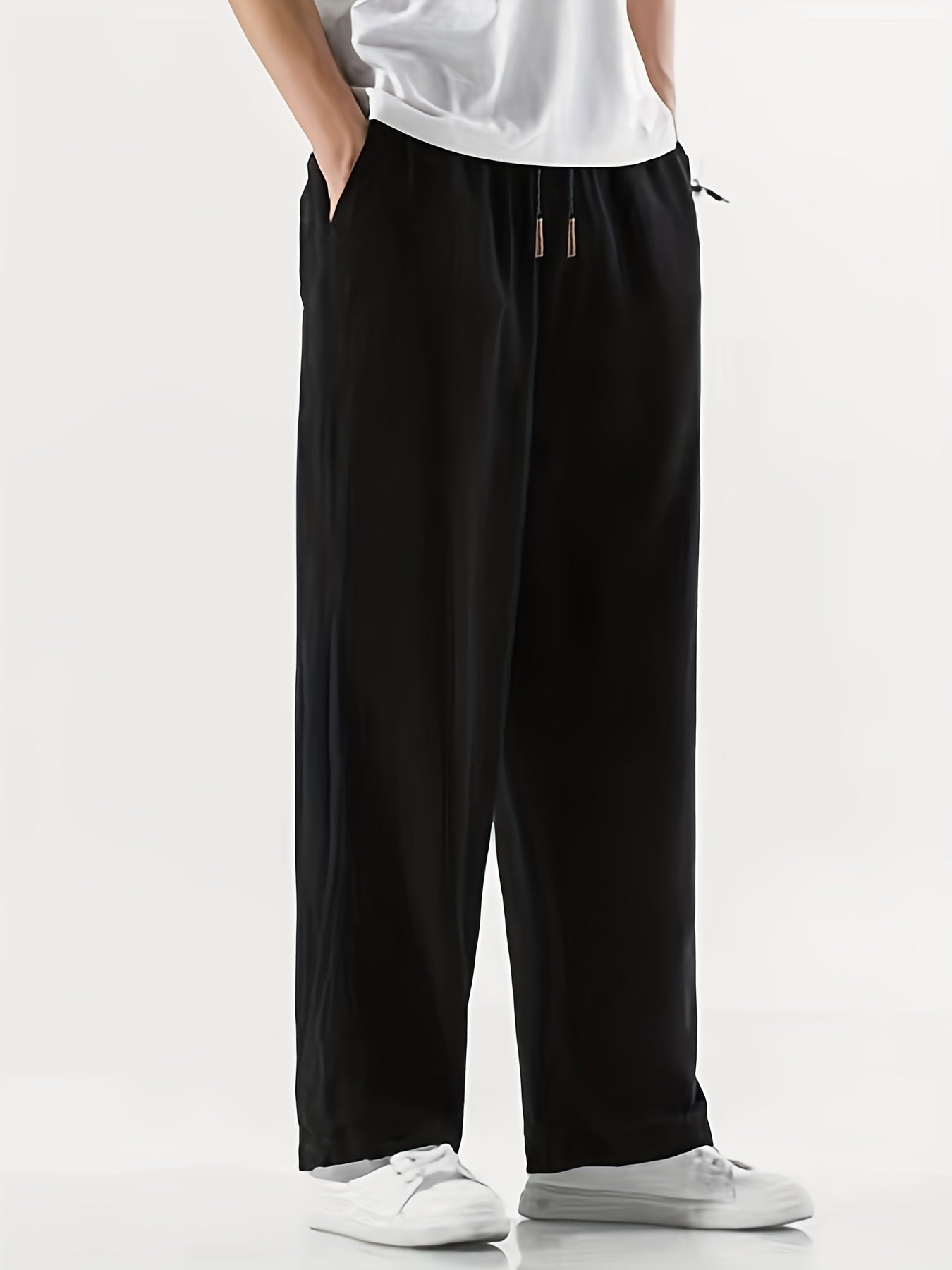 Maxct  Classic Design Comfy Loose Fit Pants, Men's Waist Drawstring Slant Pocket Casual Pants For Four Seasons