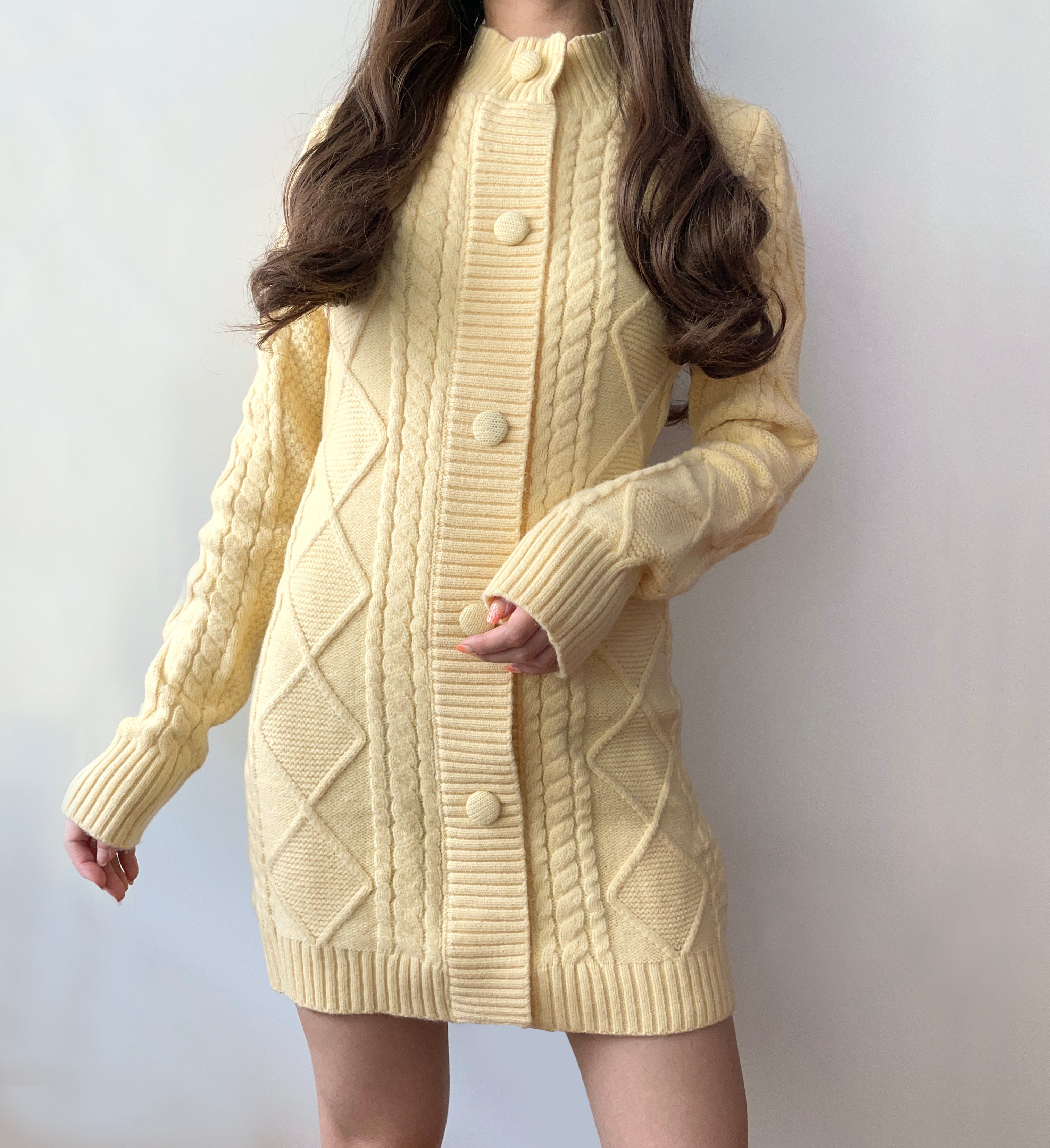 Button Cable Knit Sweater Dress Maxct