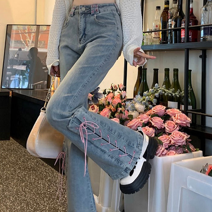 Lace Up Flared Jeans Maxct