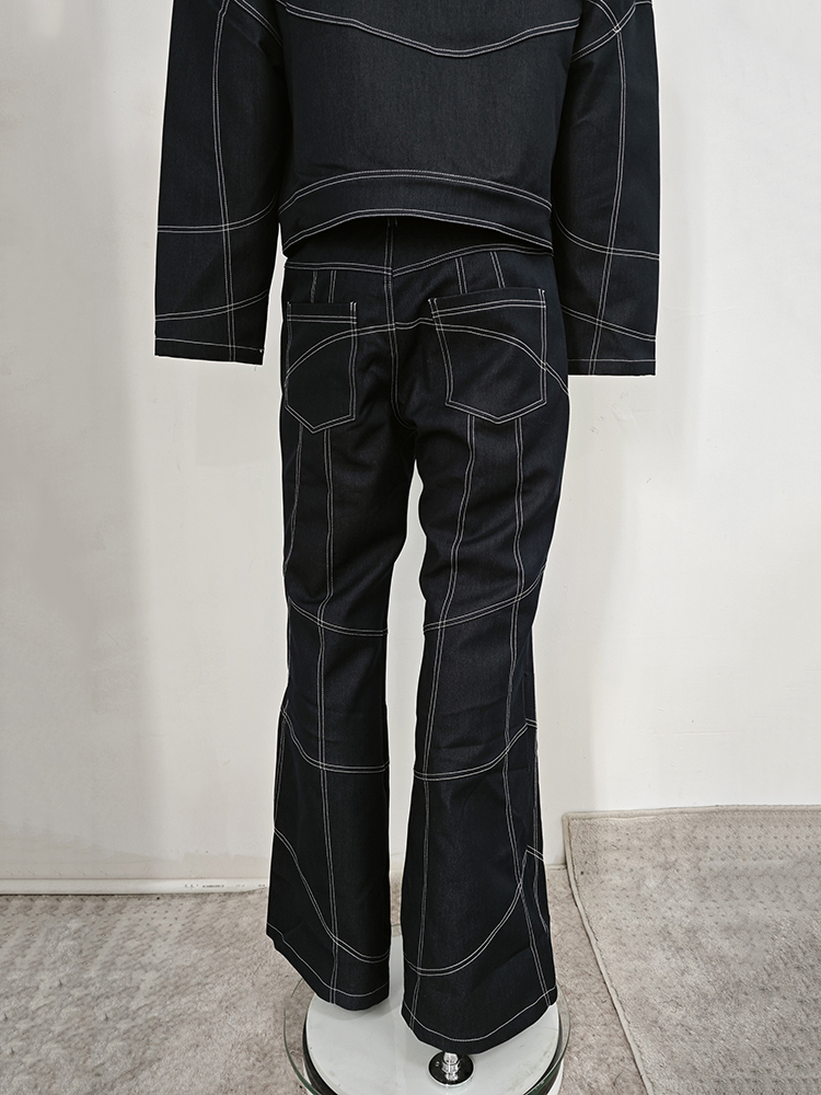 Oversize Stitch Denim Jacket & Wide-leg Stitch Denim Jeans Setup NA676