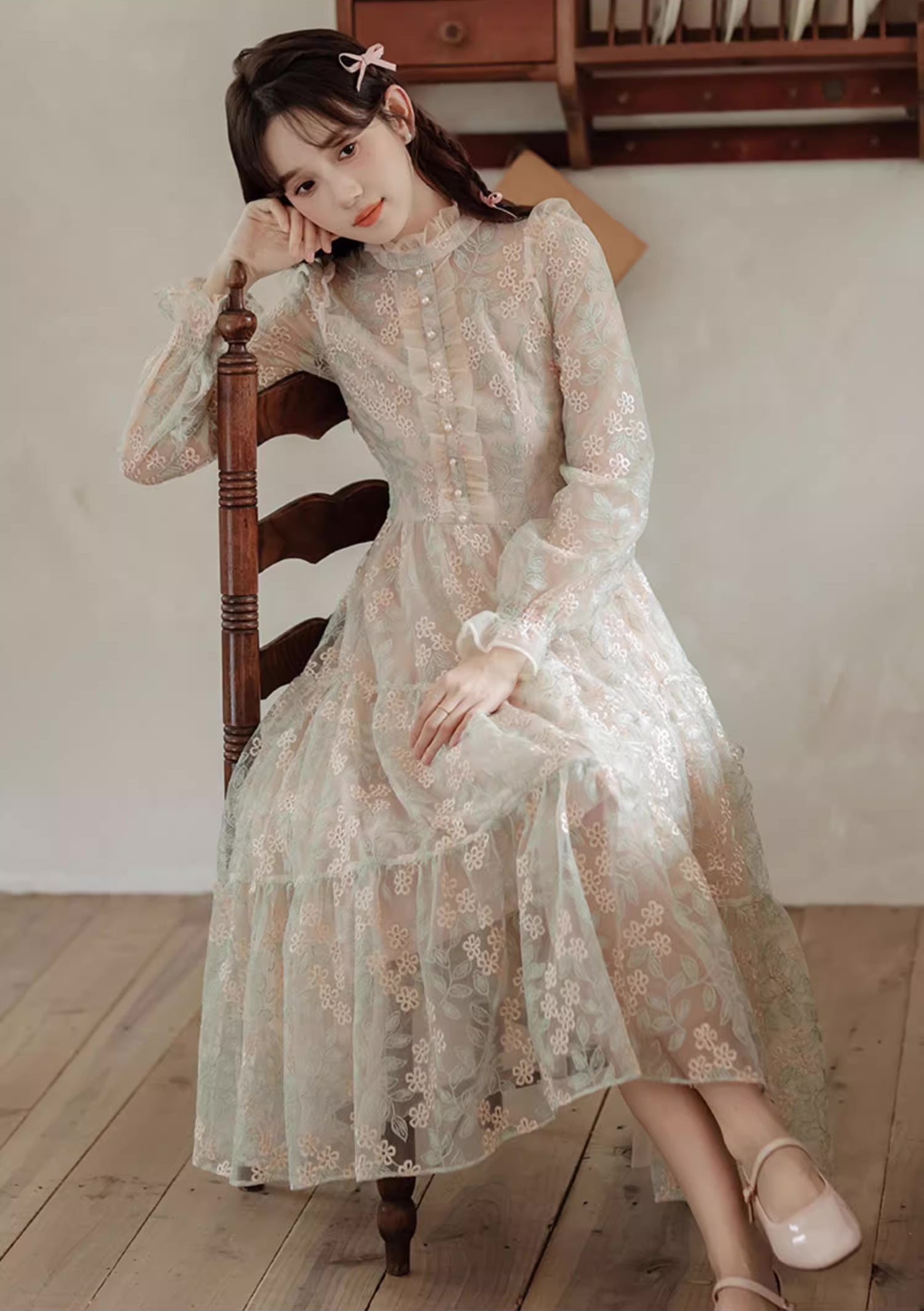 Flower Vines Embroidered Midi Dress Maxct