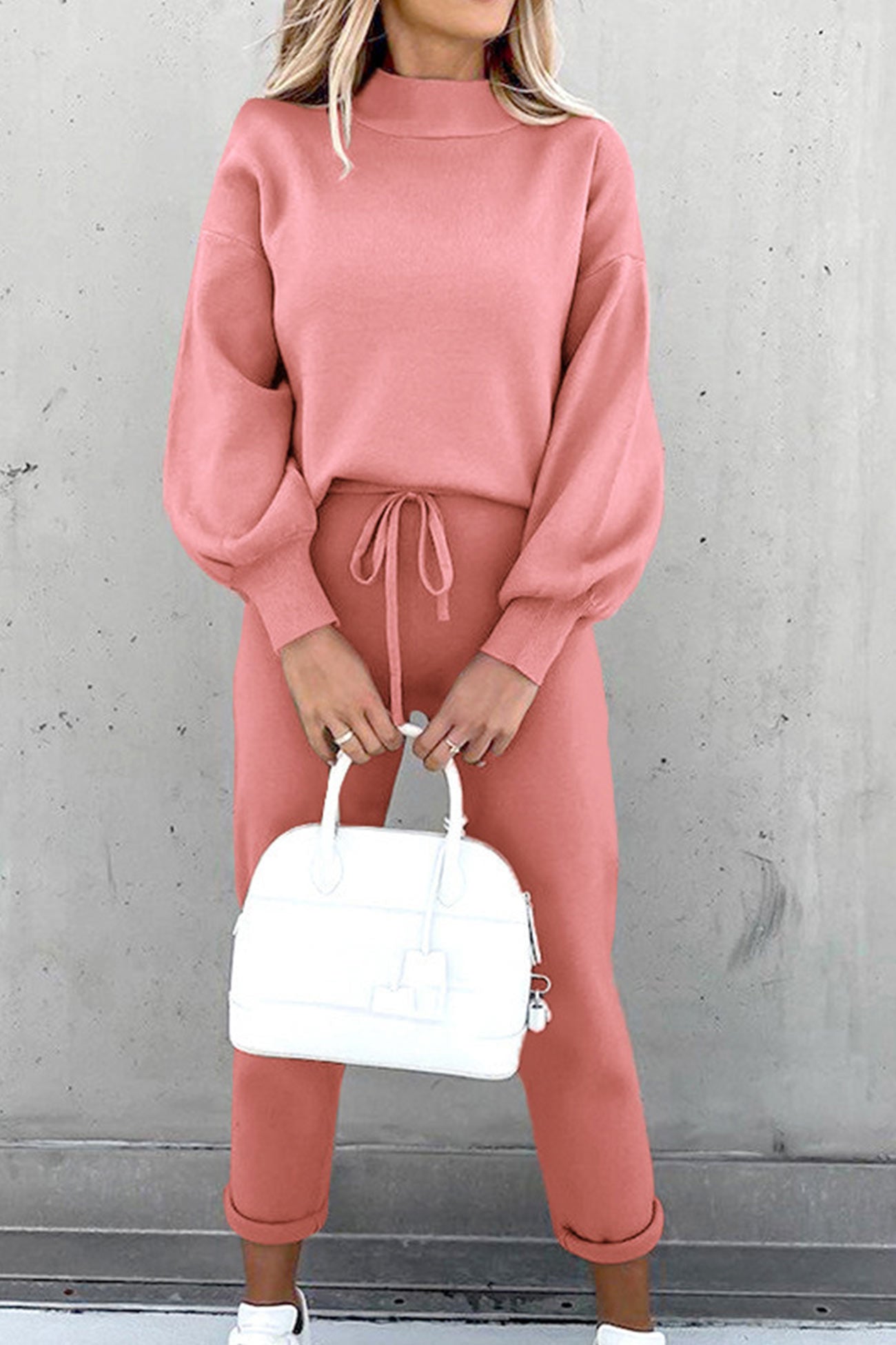 Maxct Mock Neck Puff Sleeve Sweatshirt Long Pants Suits
