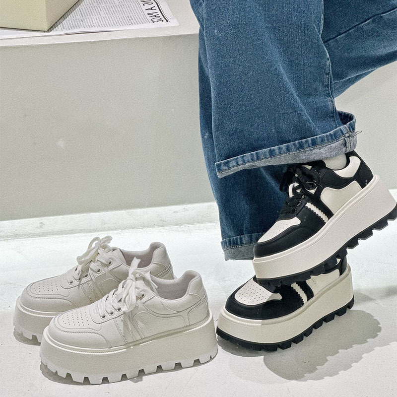 6cm Genuine Leather Women's Platform Sneakers - true deals club