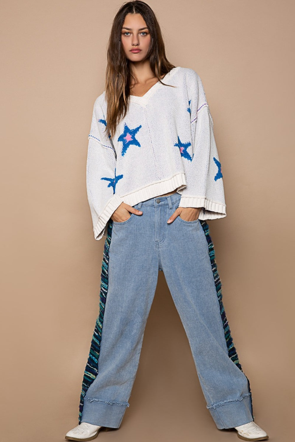 Maxct &POL Long Sleeve Star Patch Sweater