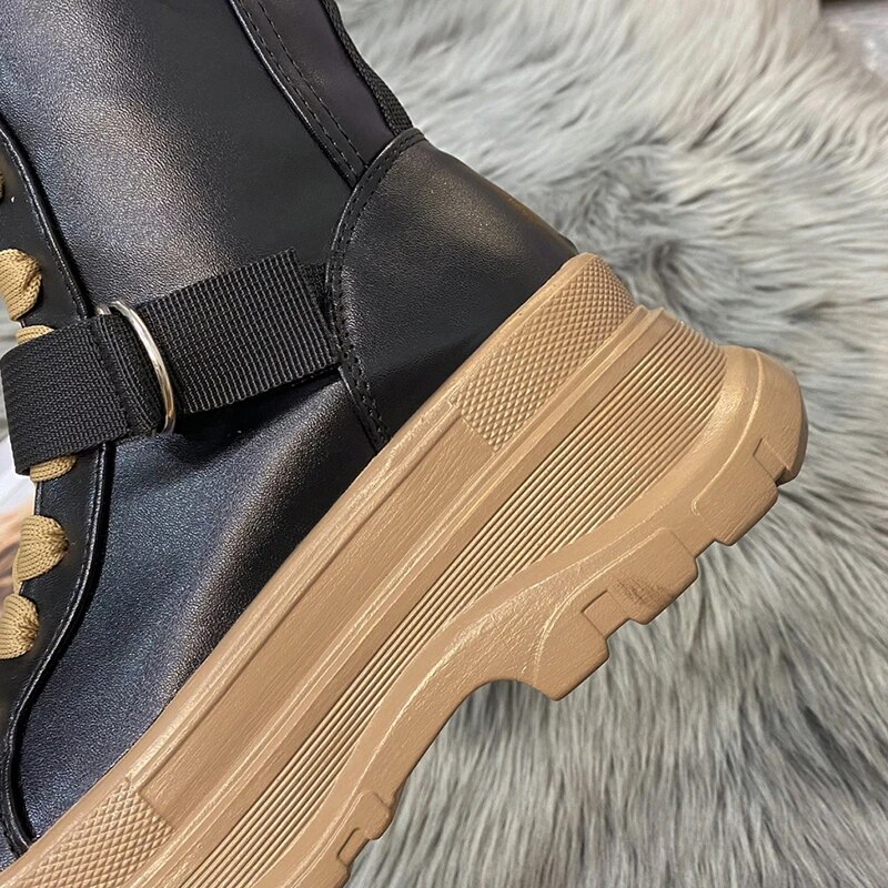 Platform Boots PU Leather Mid-Calf Combat for Women