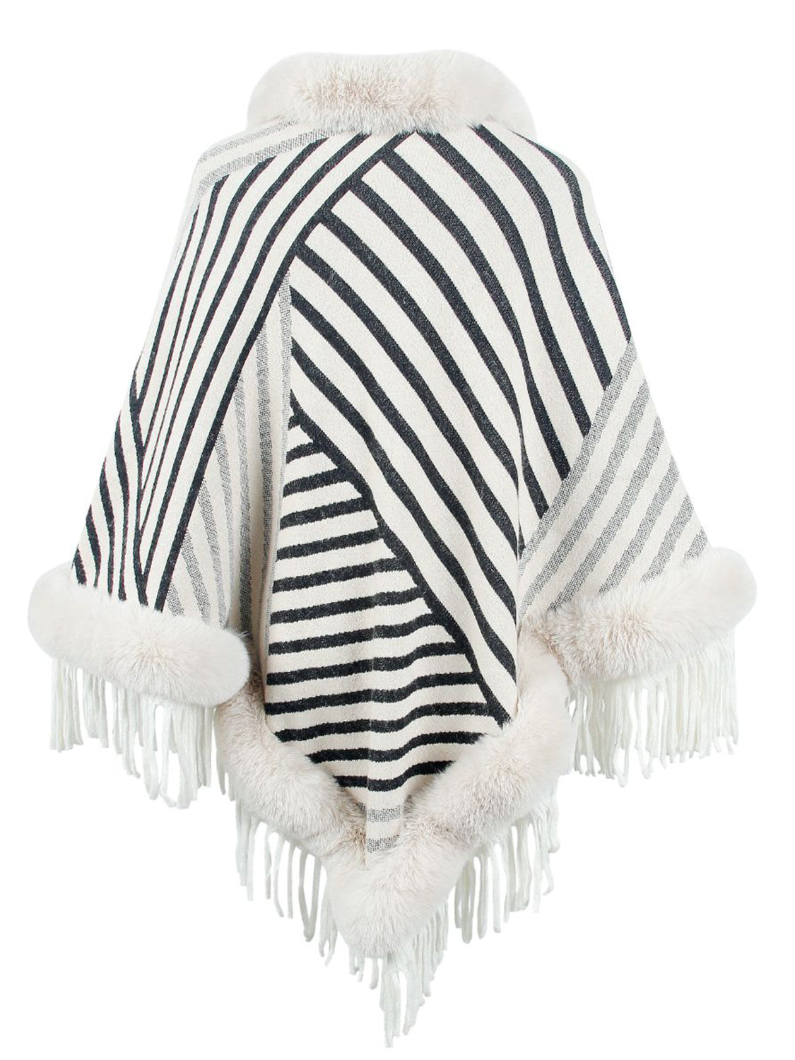Maxct &Striped Fringe Hem Poncho