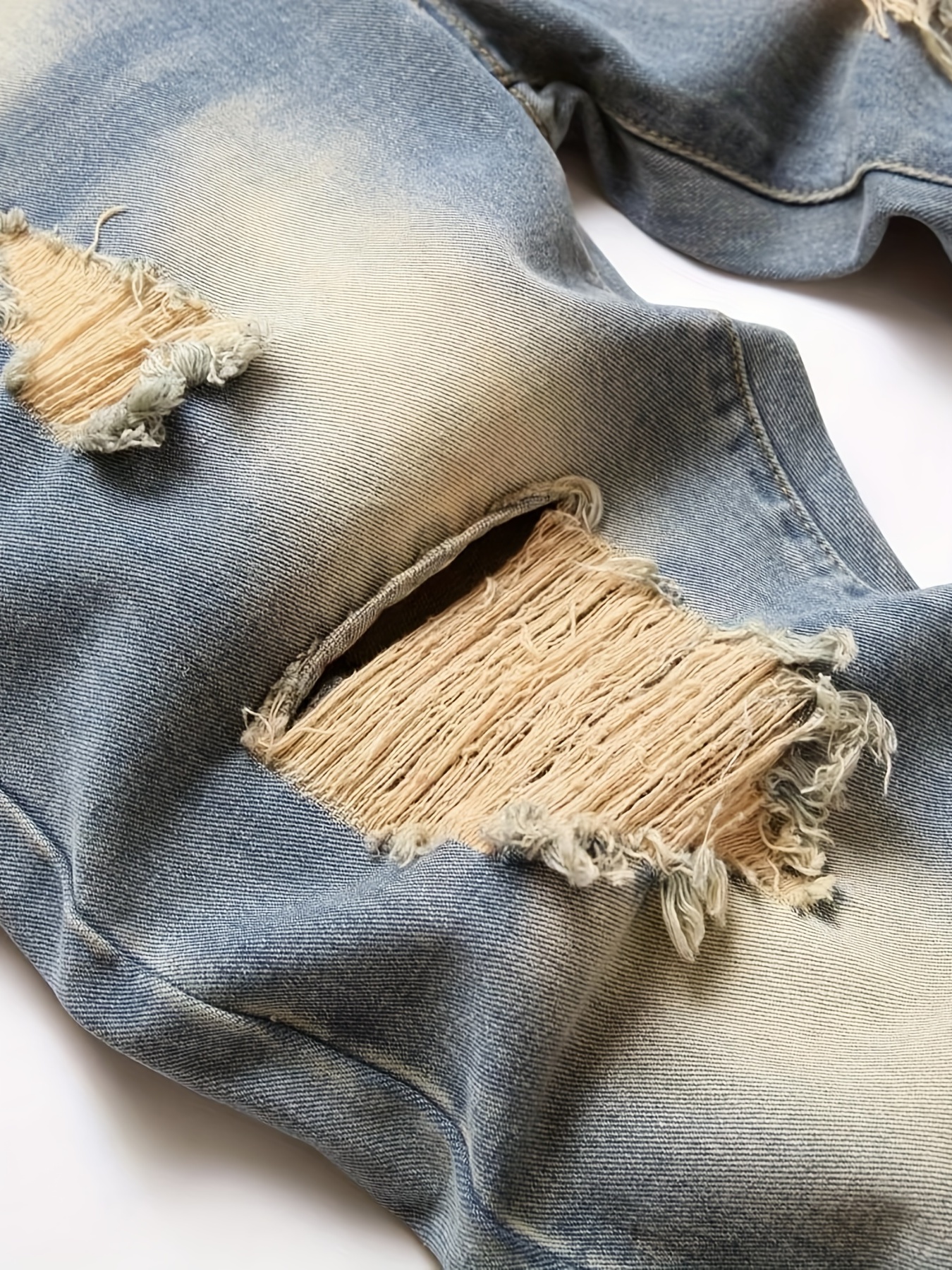 Regular Fit Ripped Jeans, Men's Casual Street Style Distressed Denim Pants For All Seasons