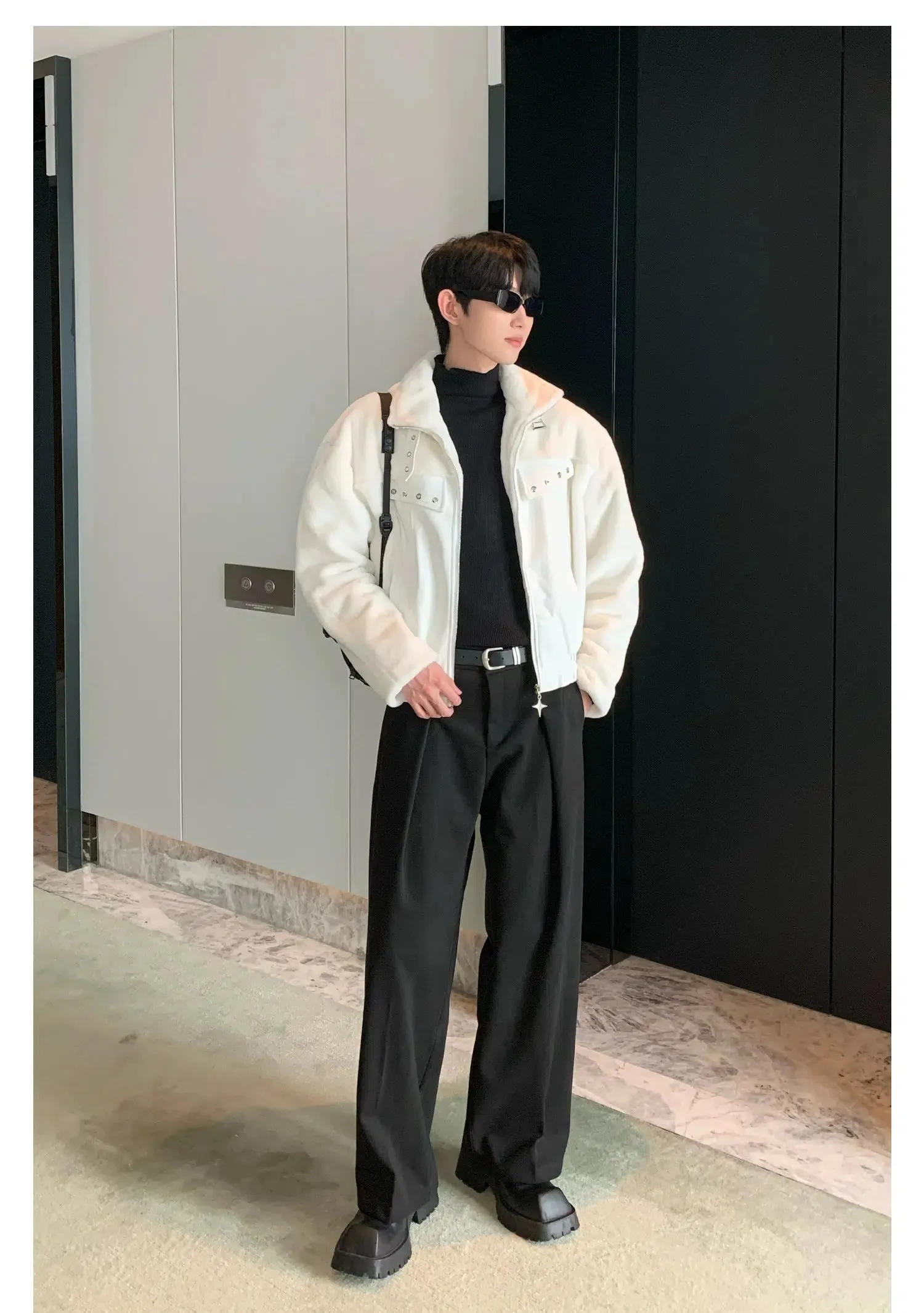 Maxct Faux Leather Collar Jacket