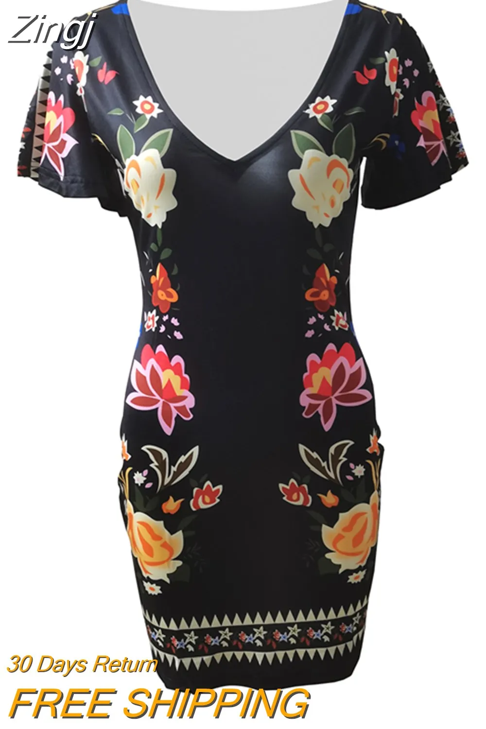 Maxct Women Elegant Dress Vintage Floral Print Ruffles Bodycon Dress for Party Cocktails Casual Mini Dress Vacation Dress