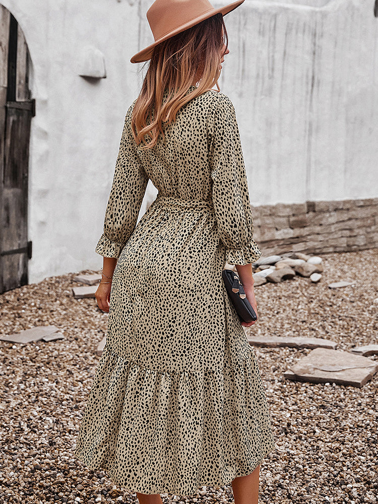 V Neck Boho Ruffle Flowy Midi Dress Maxct