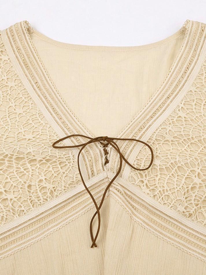 Maxct-Tribal Cutout V Neck Lacing Flared Long Sleeve Blouse