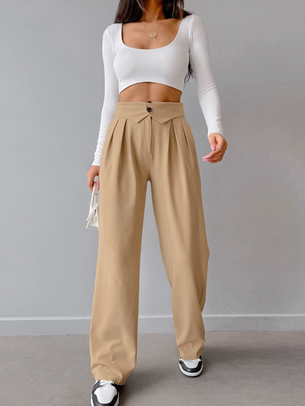 Maxct Street Fold Over Waistband Straight Leg Dress Pants