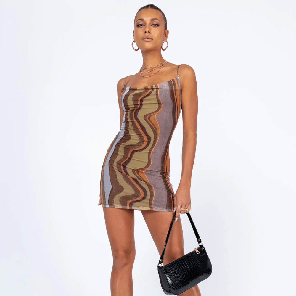Sofia Brown Gradient Print Backless Mini Dress Maxct