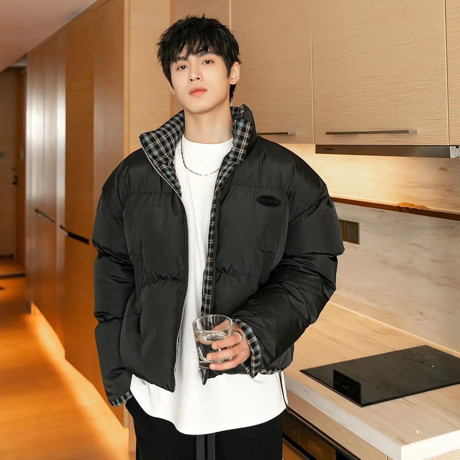 Maxct Short Double-Side Plaid Puffer Jacket