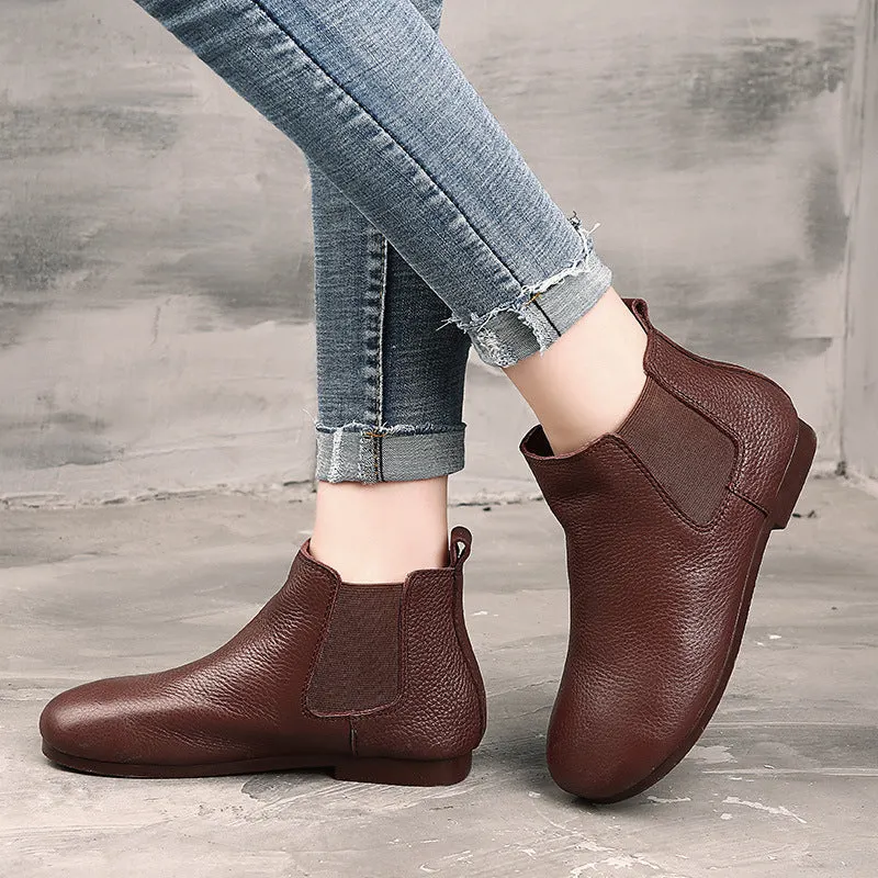 Maxct Women Retro Coffee Paneled Leather Ankle Boots