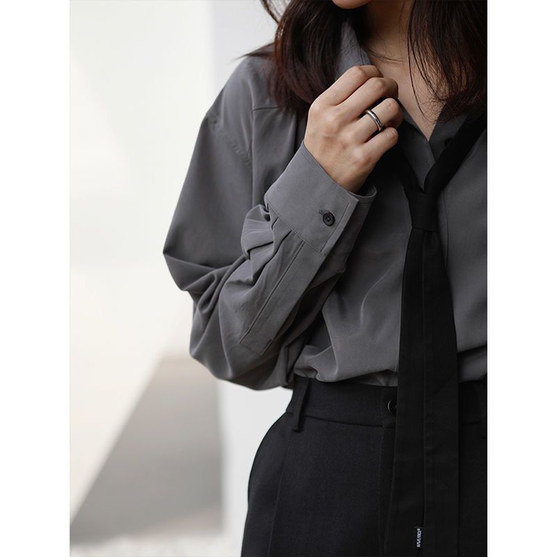 Maxct men’s fashion Early Autumn Sweet Cool Niche Shirt Lazy Tie Loose Simple Slimming Shirt for Women