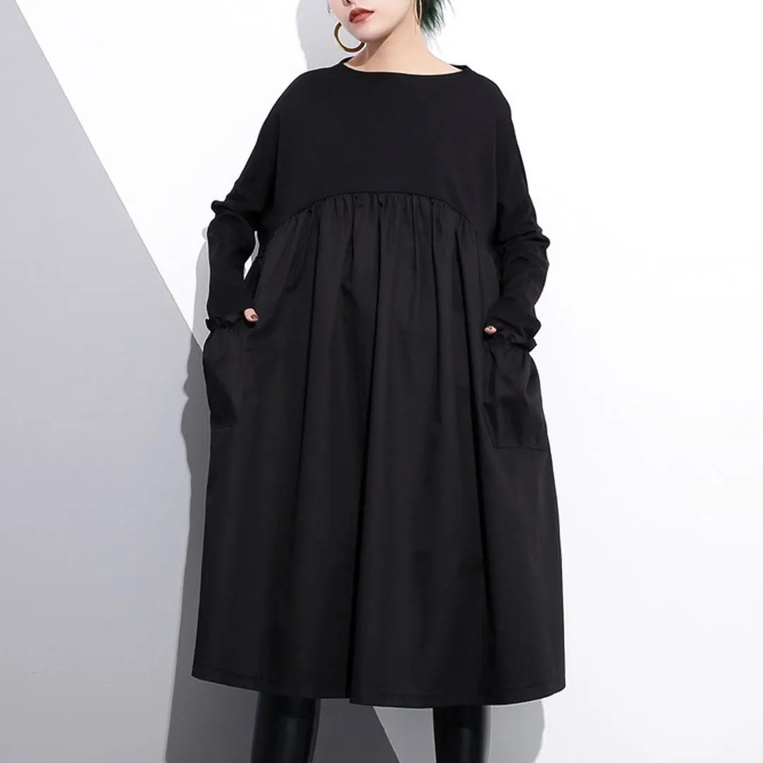 Maxct Solid Color Ruffled Pockets Dresses